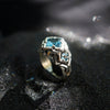London Blue Topaz engagement ring, sterling silver, unique cyberpunk ring UNA December birthstone