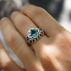 sterling silver cyberpunk ring for men, handmade jewelry by moonique, blue topaz ring