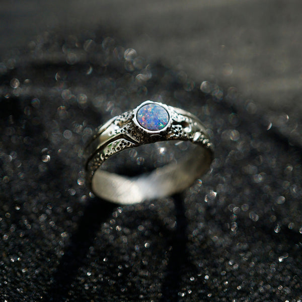 Mens silver ring, mens gemstone ring, mens signet ring, sterling silver ring, cyberpunk ring, unique mens ring, opal ring