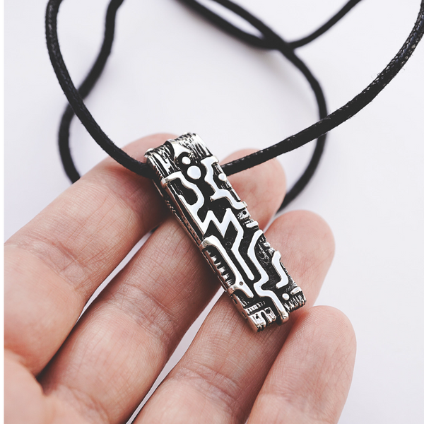 mens sterling silver pendant necklace. cyberpunk design 