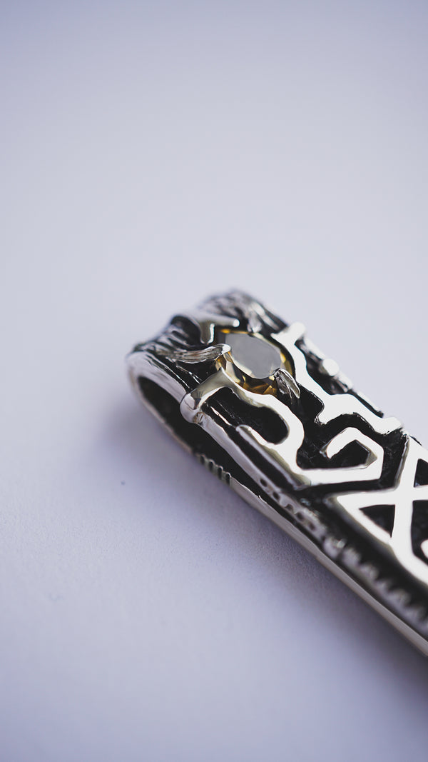 rune pendant mannaz from sterling silver and Citrine stone by moonique creation, viking rune, mens silver pendant