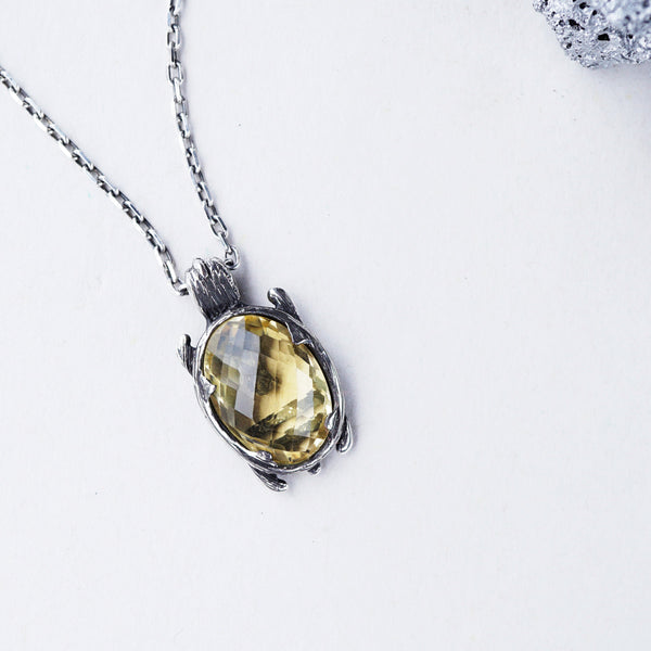 Turtle pendant, silver pendant, Citrine pendant, unique jewelry, handmade jewelry, moonique, mooniquecreation