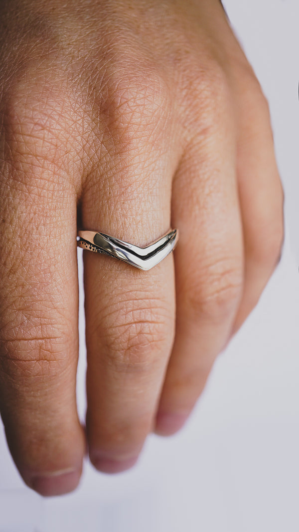 chevron wedding ring for women, silver stackable wedding bands ASTRIDE