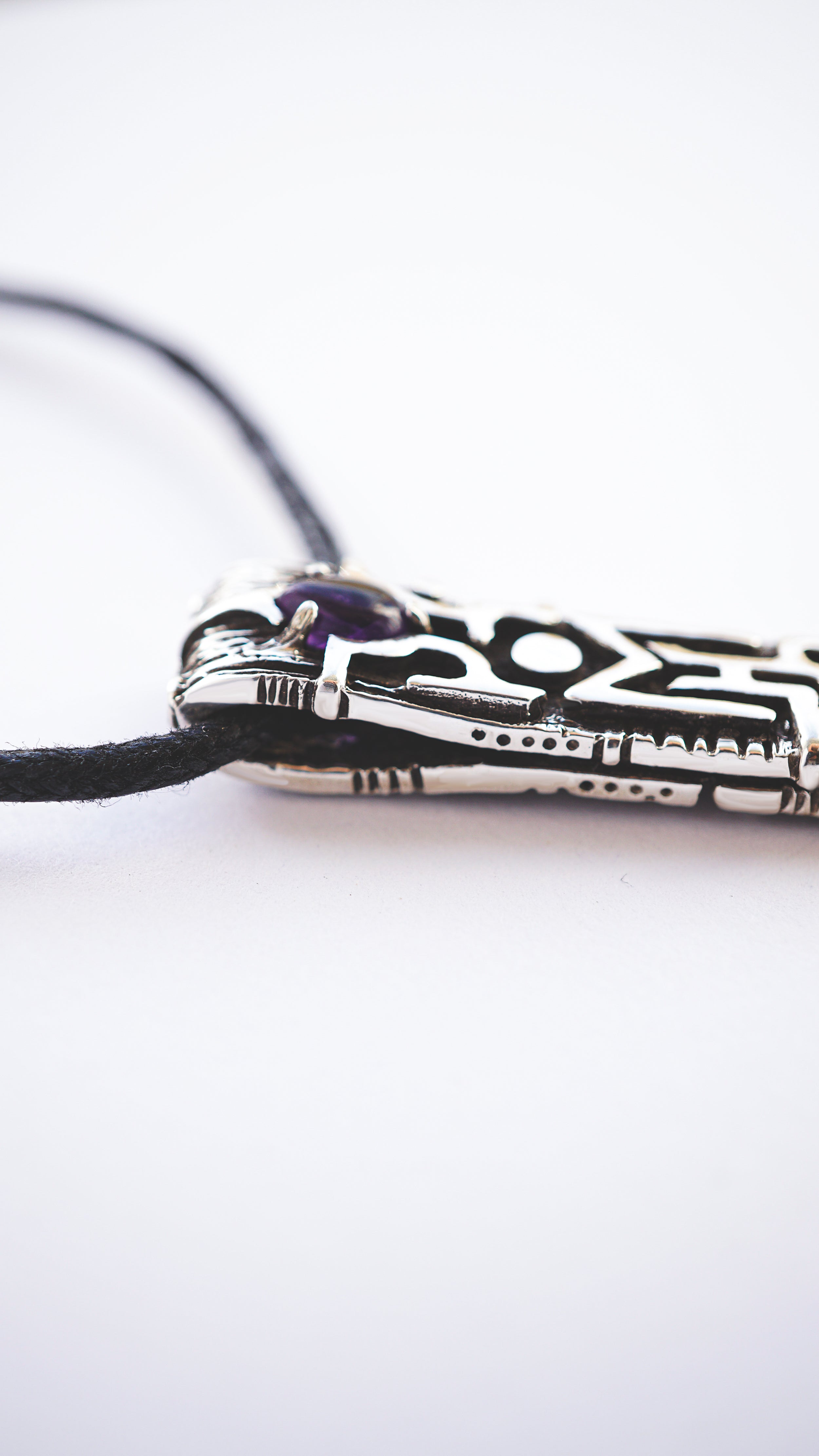 viking rune pendant from sterling silver and amethyst Ehwaz by moonique creation