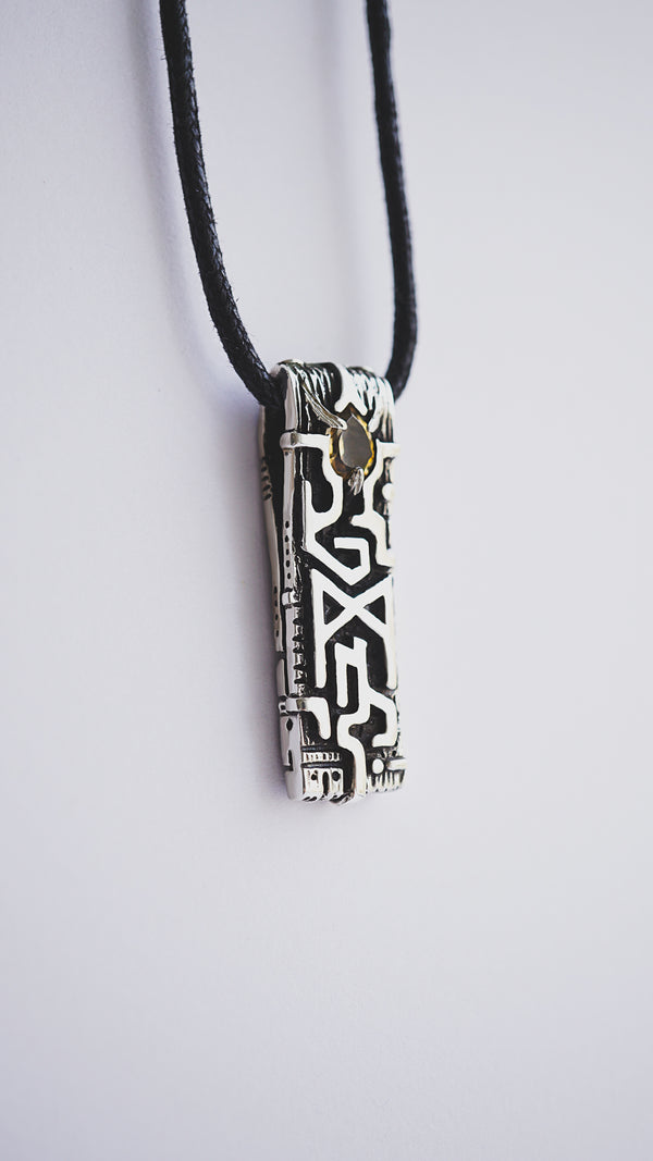 rune pendant mannaz from sterling silver and Citrine stone by moonique creation, viking rune, mens silver pendant