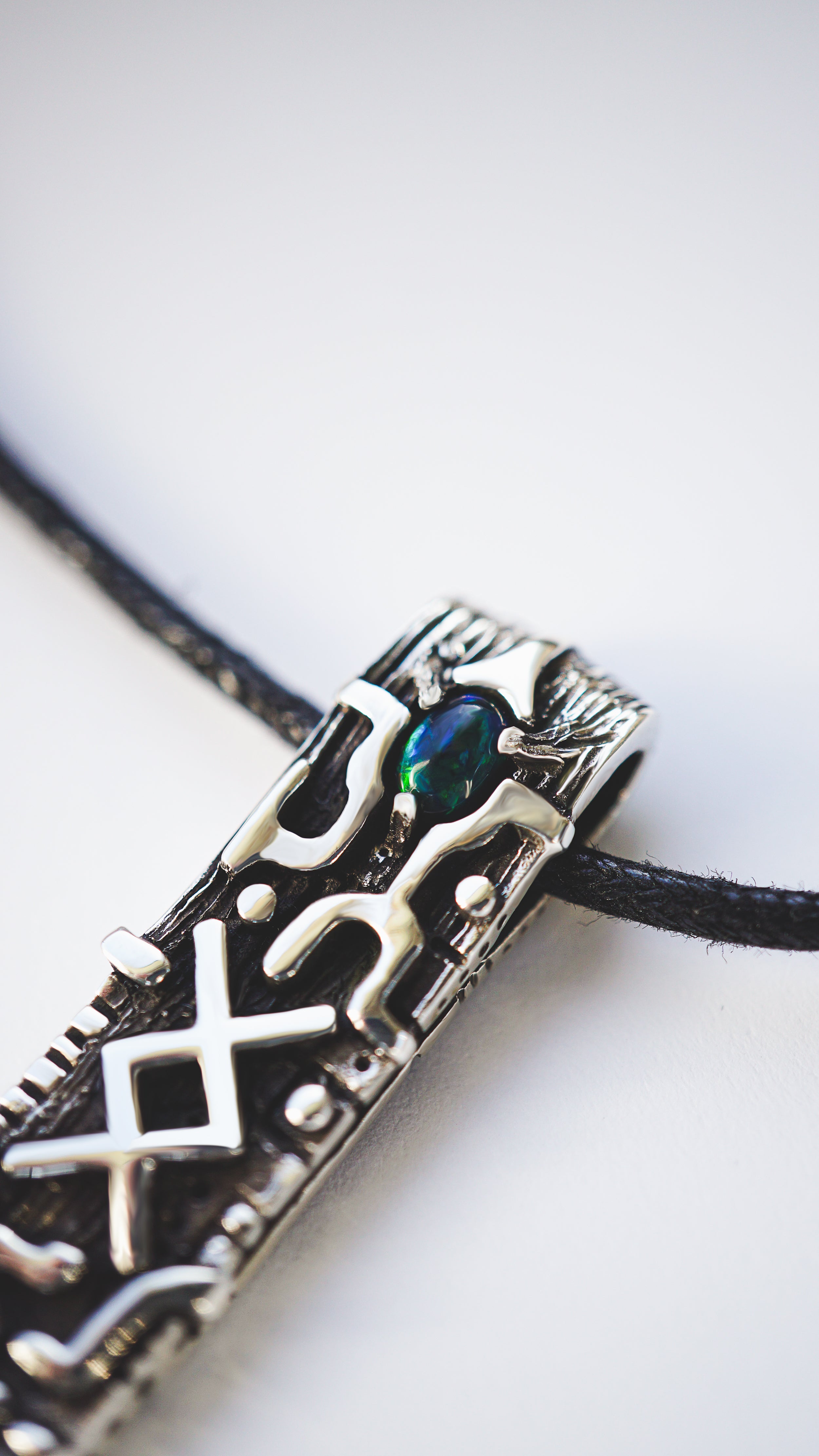 INGWAZ rune black opal pendant from sterling silver 