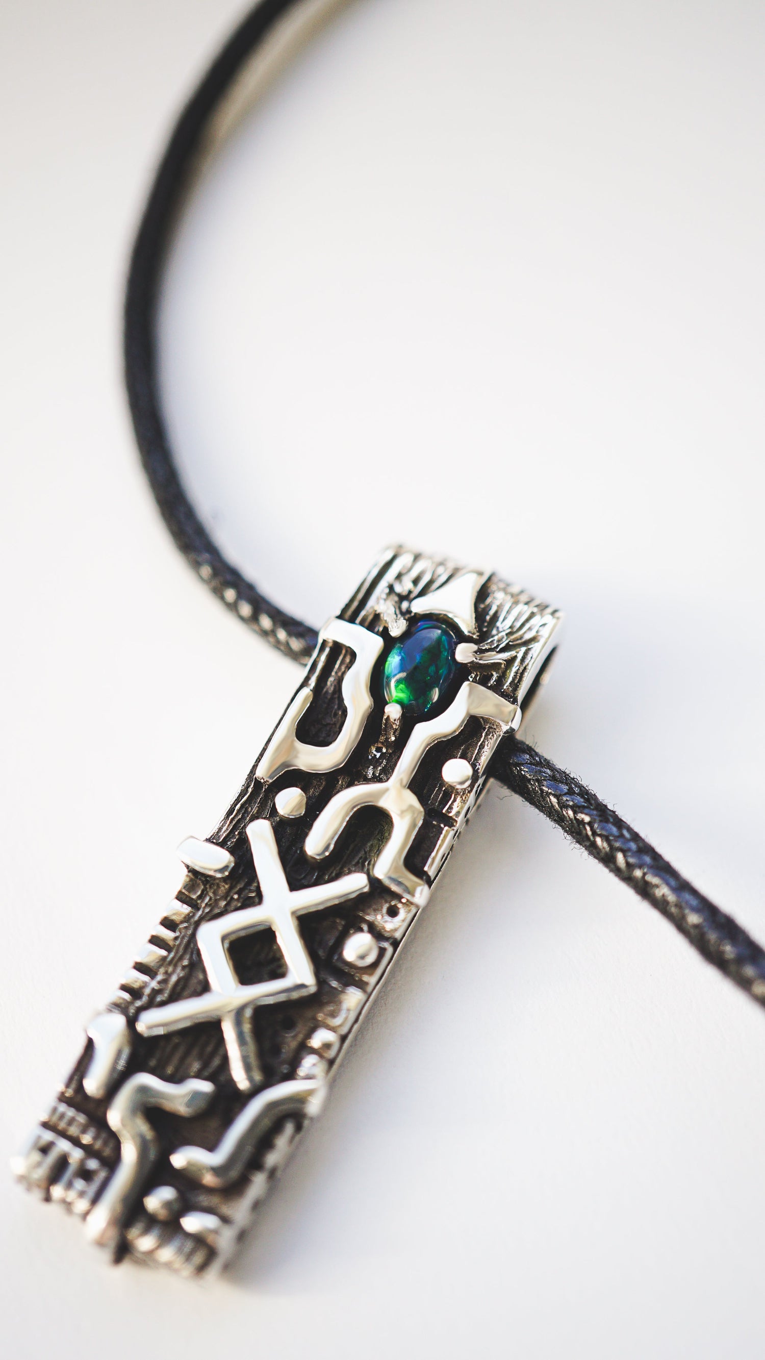 INGWAZ rune black opal pendant from sterling silver 