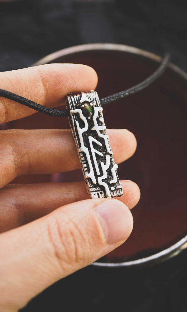 talisman, ansuz rune pendant, sterling silver pendant with black opal