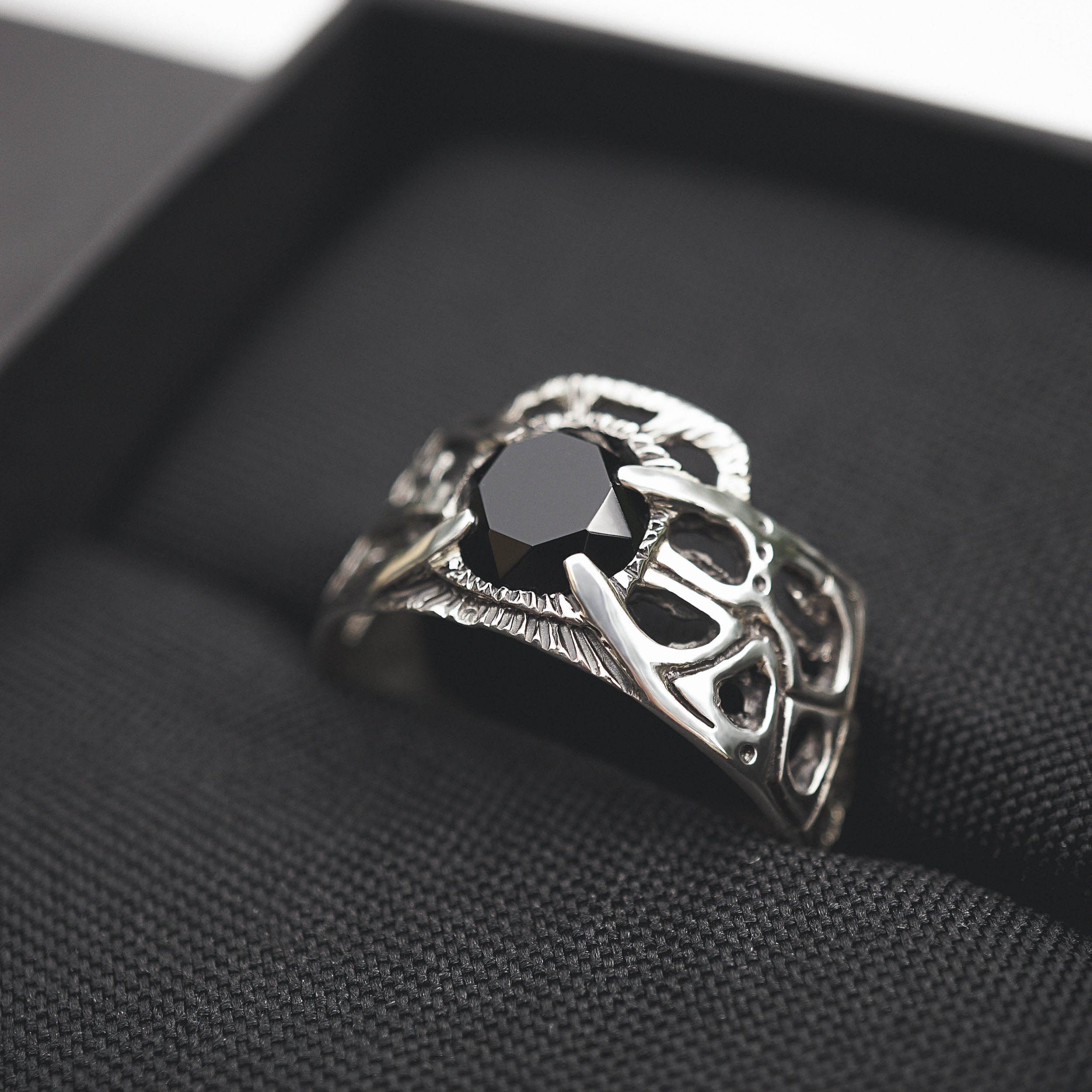 mens silver ring with black onyx by moonique