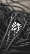 mens silver ring with black onyx by moonique, cyberpunk ring, mens silver band
