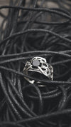 mens silver ring with black onyx by moonique, cyberpunk ring, mens silver band