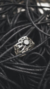 mens silver ring with black onyx by moonique, cyberpunk ring, mens silver band