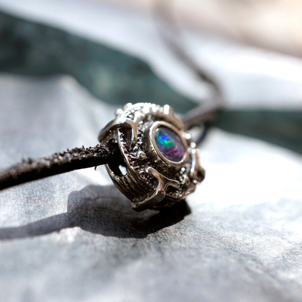 pendant Leeloo made from sterling silver and natural Australian opal by hand, unique custom jewelry, cyberpunk jewelry