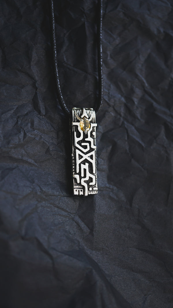rune pendant mannaz from sterling silver and Citrine stone by moonique creation, viking rune, mens silver pendant