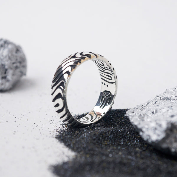 Mens silver wedding band, wedding bands for him, oxidised silver mens wedding rings | LANDSCAPE handmade by moonique