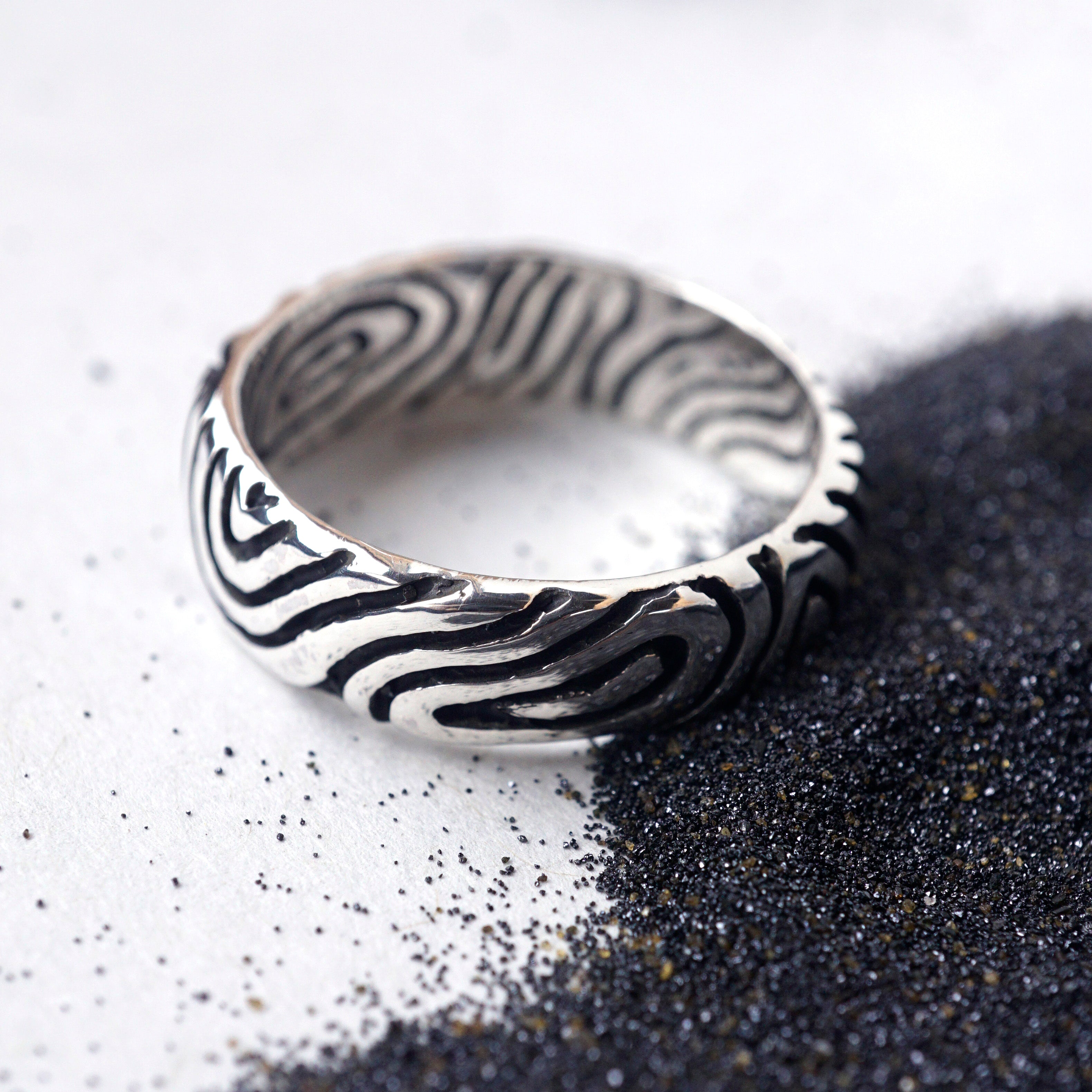 Mens silver wedding band, wedding bands for him, oxidised silver mens wedding rings | LANDSCAPE handmade by moonique