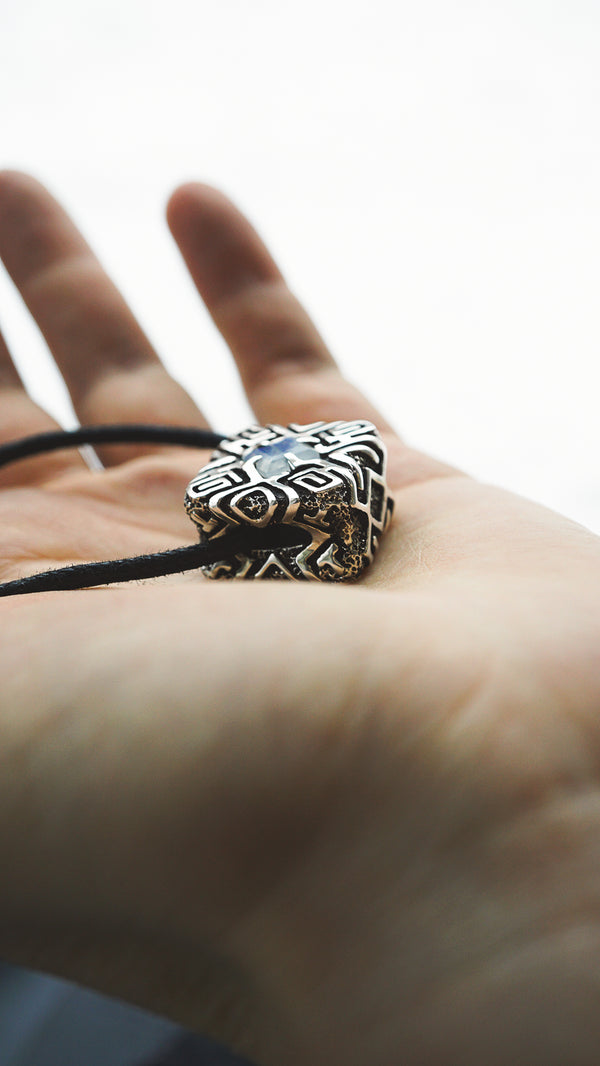 shipibo jewelry inspired , silver moonstone pendant, statement pendant necklace , chunky silver pendant  