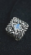 natural rainbow moonstone square faced, unique handmade jewelry by moonique, silver pendat shipibo jewelry pendant 