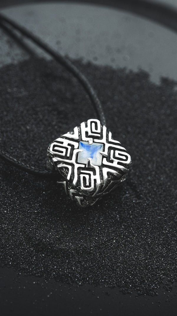 moonique , moonstone silver pendant, unique gemstone jewelry, shipibo jewelry, statement pendant 