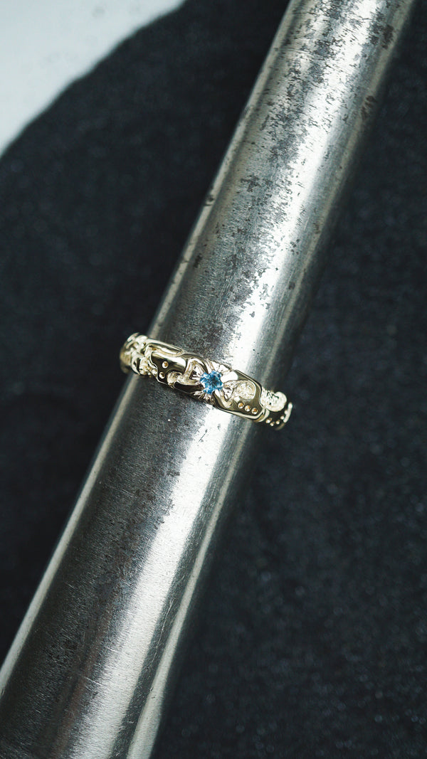 Mens wedding band 14k yellow gold and blue topaz, mens engagement ring, mens promise ring, mens gold ring, mens gemstone ring, moonique, mooniquecreation