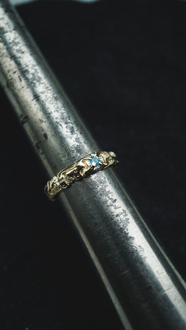 Mens wedding band 14k yellow gold and blue topaz, mens engagement ring, mens promise ring, mens gold ring, mens gemstone ring, moonique, mooniquecreation