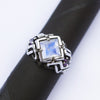 Moonstone engagement ring from the sterling silver unique cyberpunk ring "UNA"