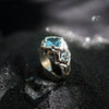 London Blue Topaz engagement ring, sterling silver, unique cyberpunk ring "UNA" December birthstone