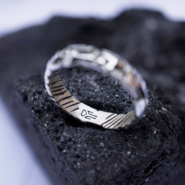 Mens silver band from the sterling silver and handcrafted cyberpunk design "UNIT"