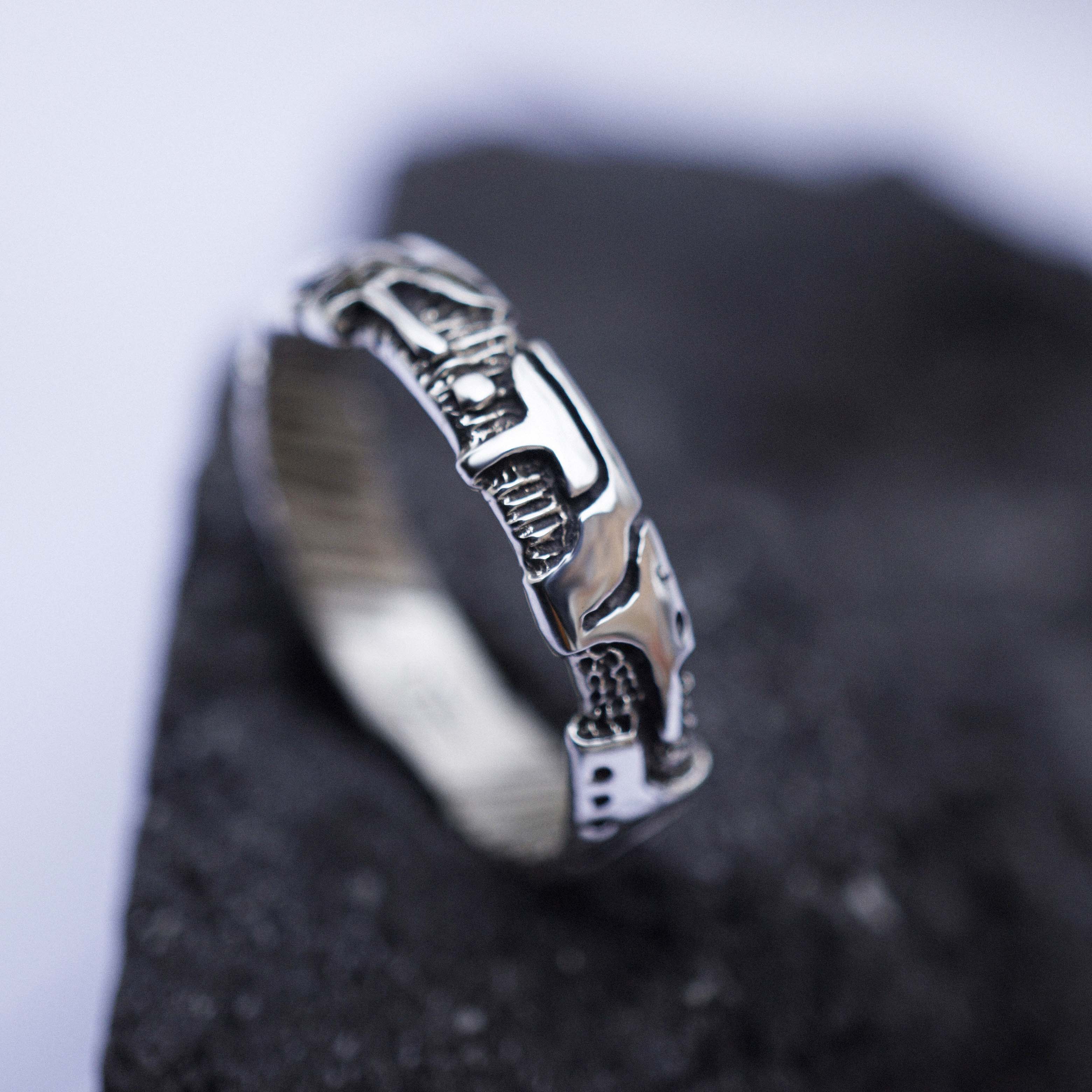 Mens silver band from the sterling silver and handcrafted cyberpunk design 