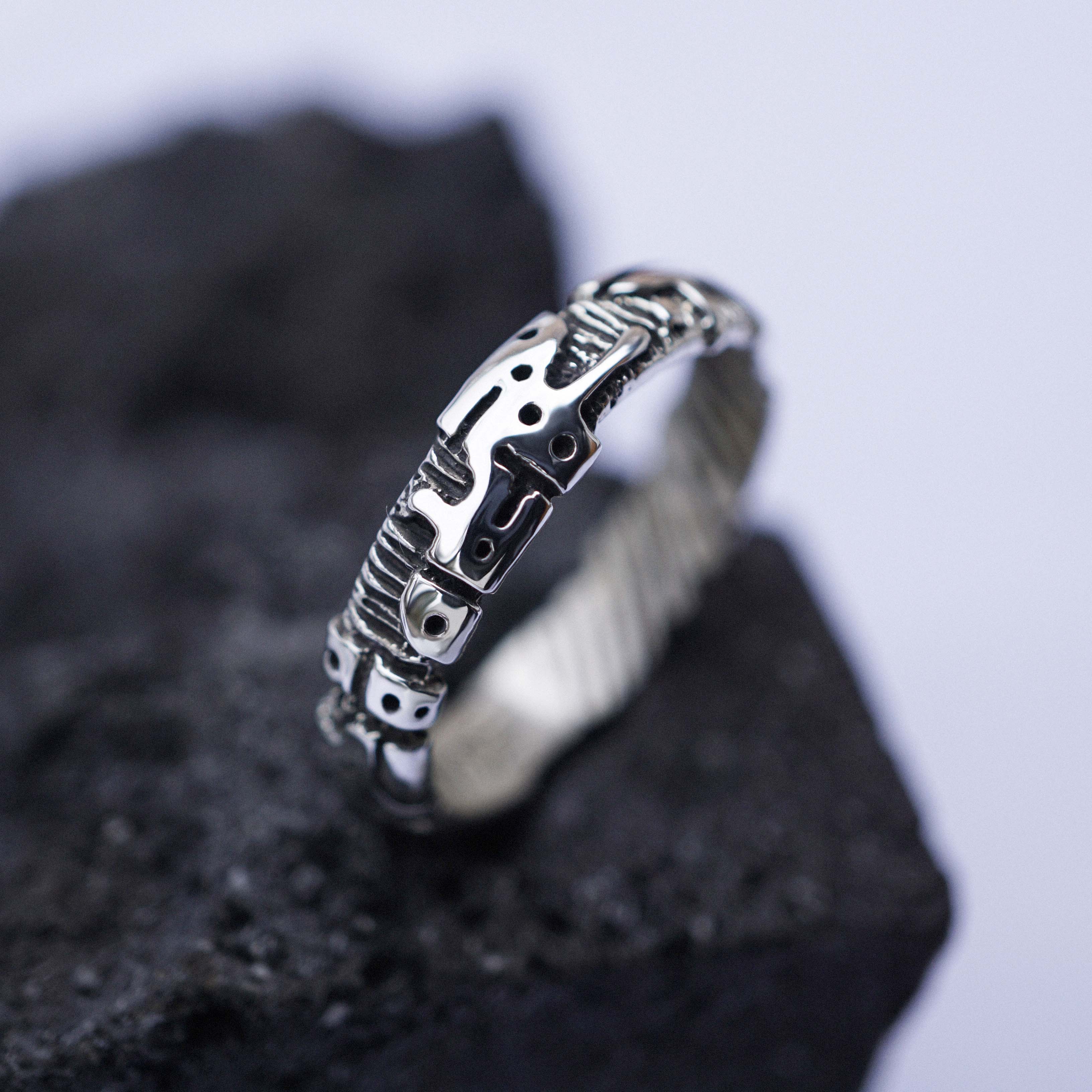 Mens silver band from the sterling silver and handcrafted cyberpunk design 