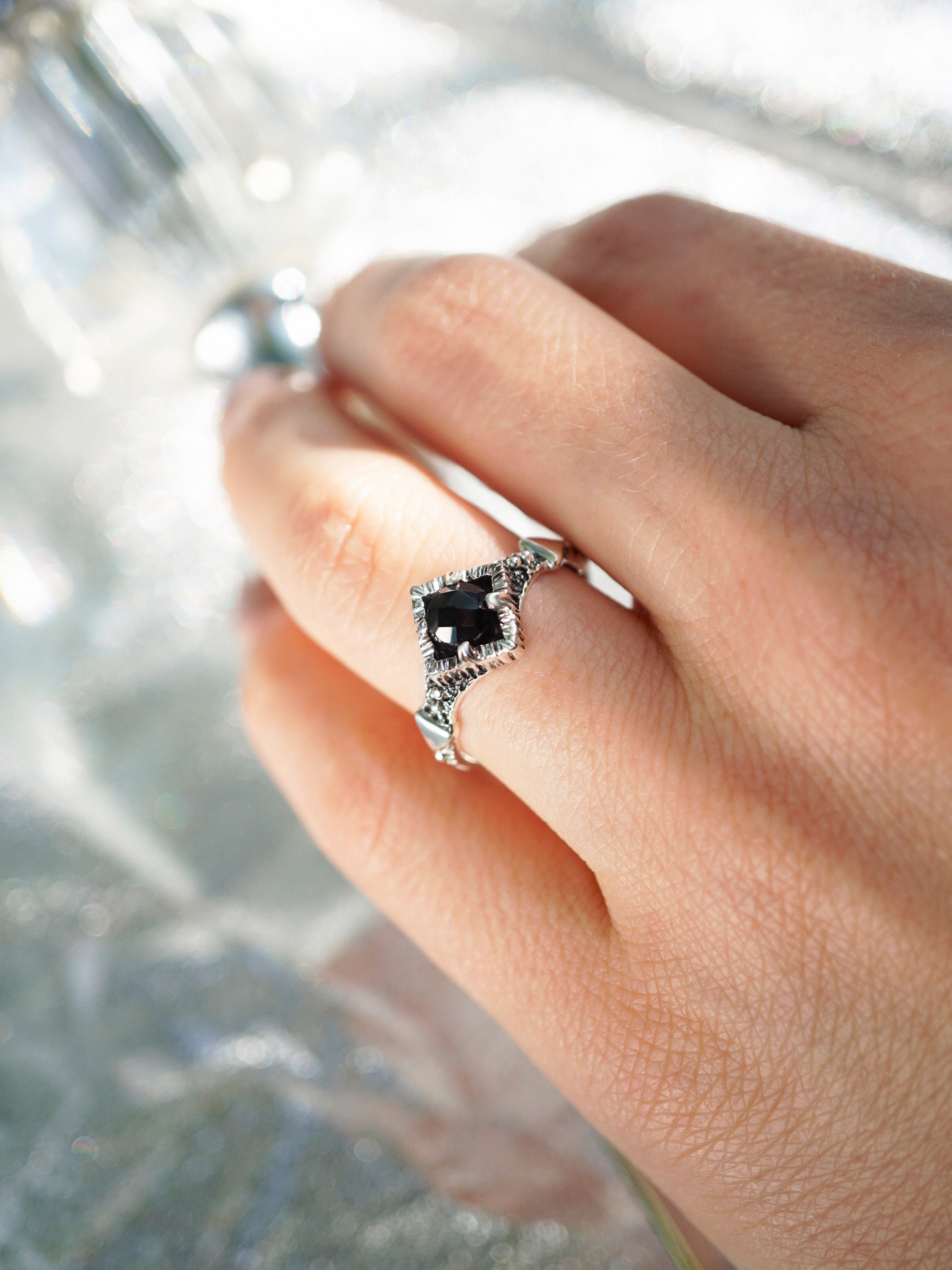 Black stone ring Onyx engagement Ring Black Onyx ring women Delicate rings Unique ring 