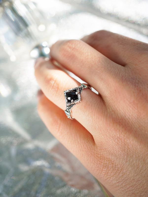 Black stone ring Onyx engagement Ring Black Onyx ring women Delicate rings Unique ring "BLACKSTAR"