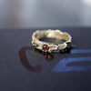 Mens engagement ring 14k gold band with Garnet or Rainbow Moonstone "UNIT"