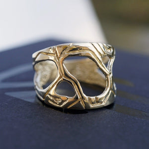 mens gold ring dune ring, cyberpunk ring