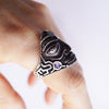 Mens Statement Face ring, sterling silver Opal and Tanzanite stones, Biker ring "SHU"