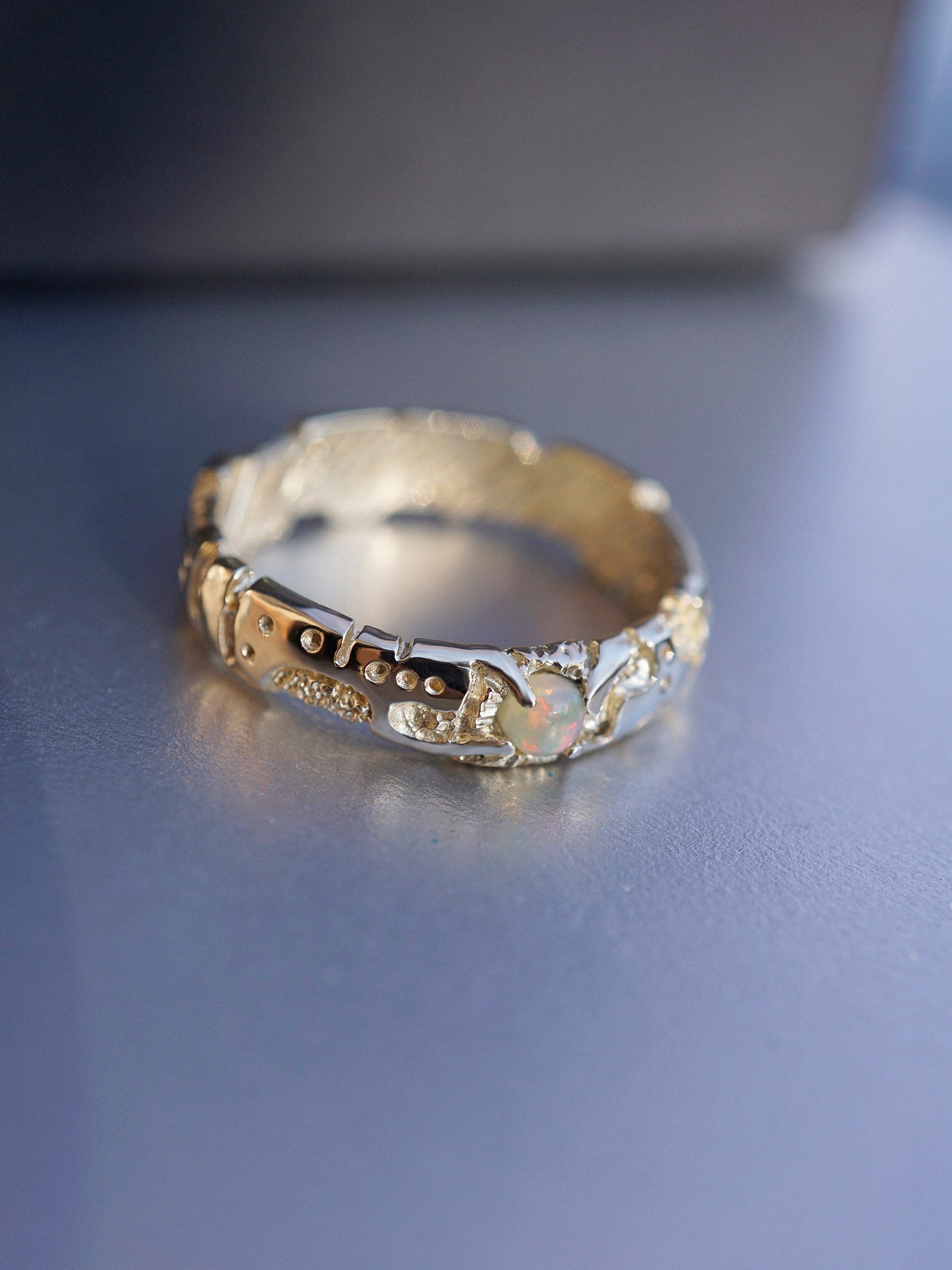 Mens gold ring Cyberpunk ring Opal mens ring 14k Gold ring 