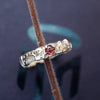 Mens engagement ring 14k gold band with Garnet or Rainbow Moonstone "UNIT"