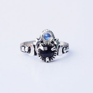 Moonstone and black onyx moon engagement ring from the sterling silver by moonique