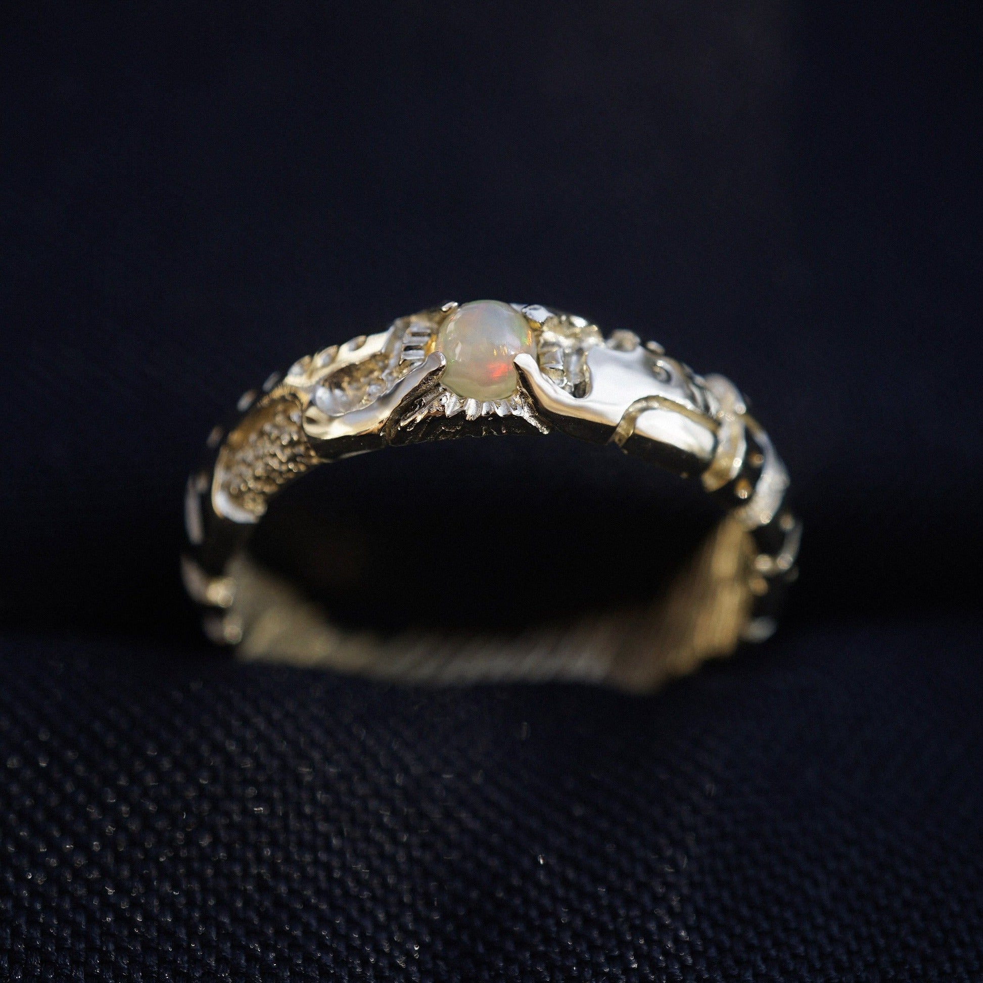 Mens gold ring Cyberpunk ring Opal mens ring 14k Gold ring 