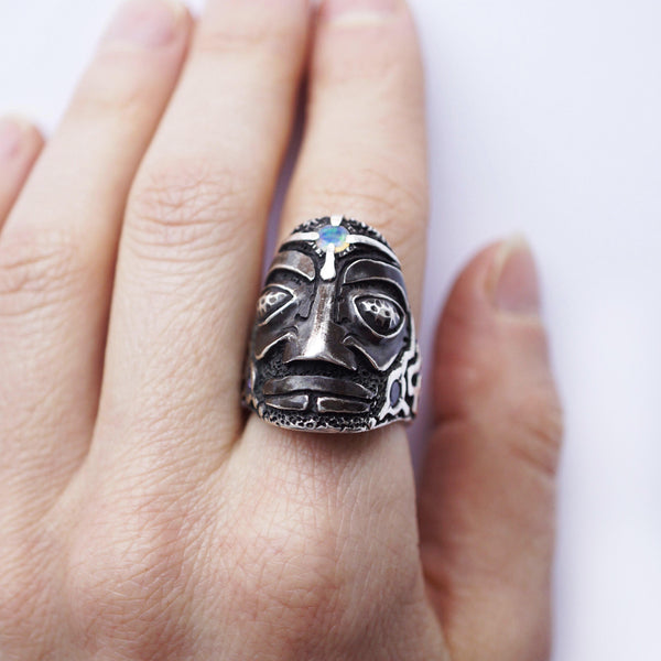 Mens Statement Face ring, sterling silver Opal and Tanzanite stones, Biker ring "SHU"