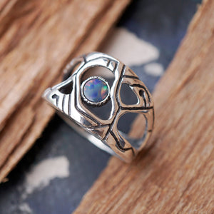 Mens silver Australian Opal ring, October birthstone - METEOR
