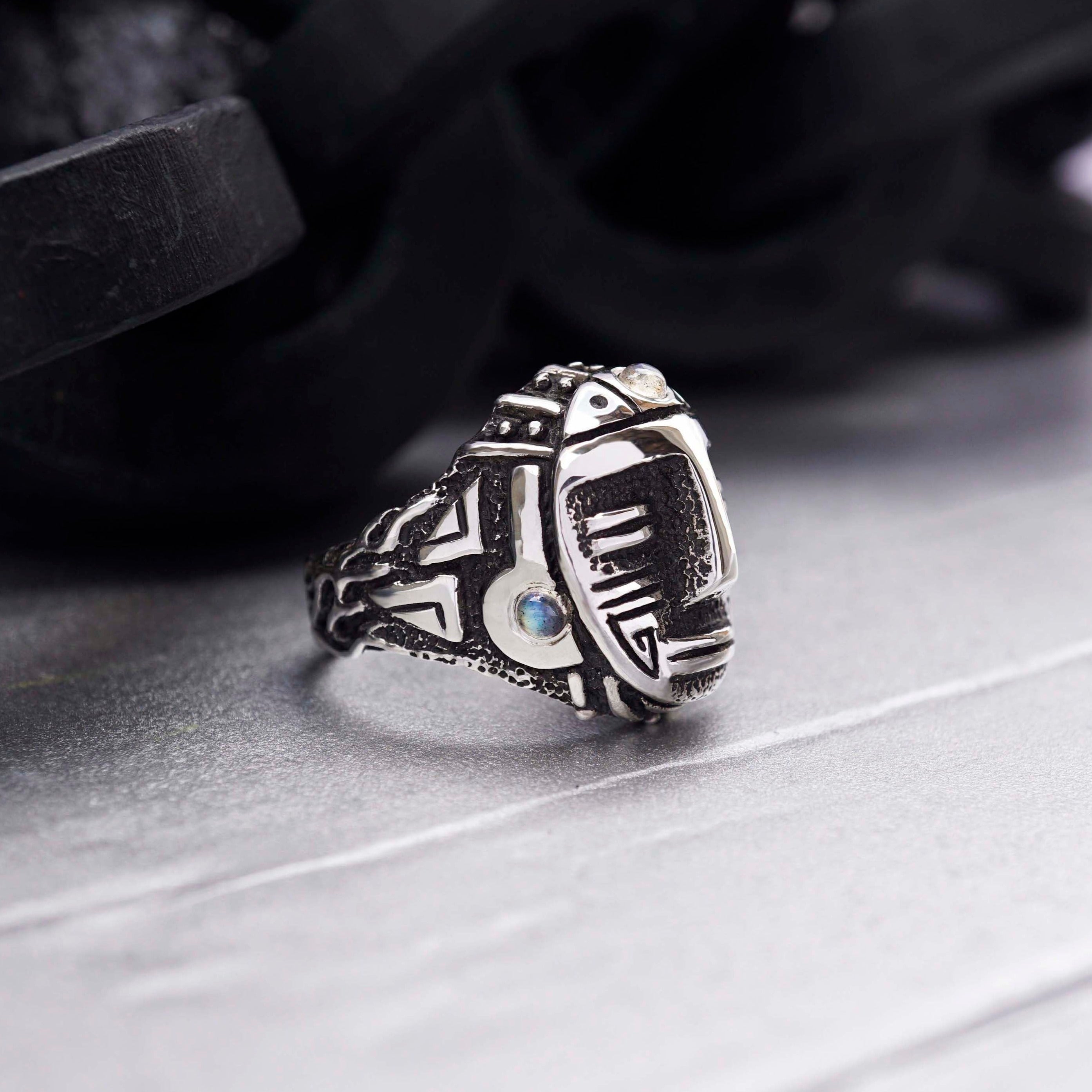 Mens silver ring Aztec Labradorite ring Mens signet ring Unique Mens Ring Mens gemstone ring AZTEC
