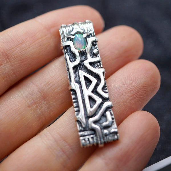 Silver Rune Opal pendant BERKANO Amulet Talisman necklace
