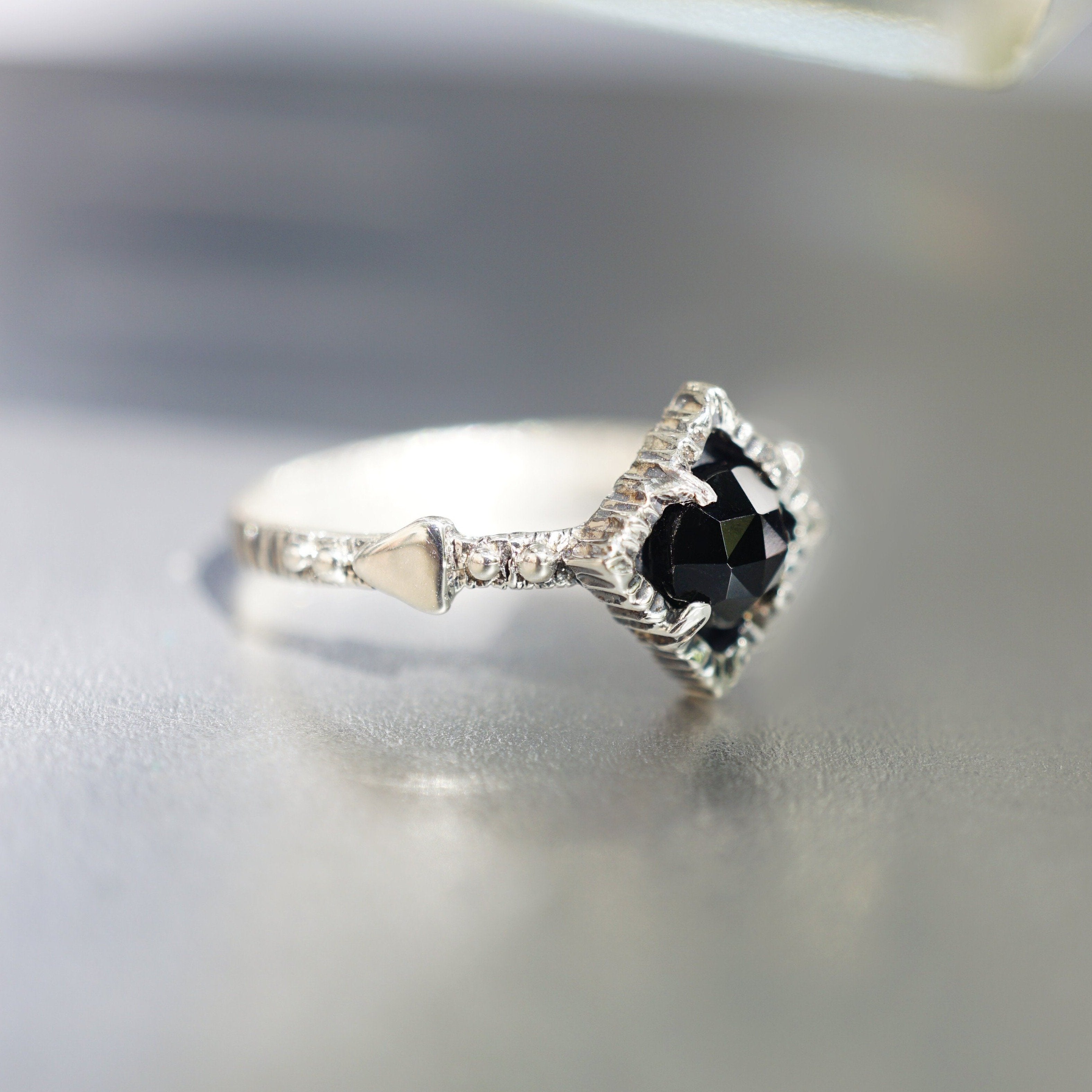 Black stone ring Black Onyx Ring Onyx engagement ring Black ring Onyx ring women Delicate rings Unique ring BLACKSTAR