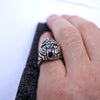 Mens Statement Face ring Mens signet helmet ring, sterling silver Sapphire Tanzanite and Amethyst gemstone HELMET