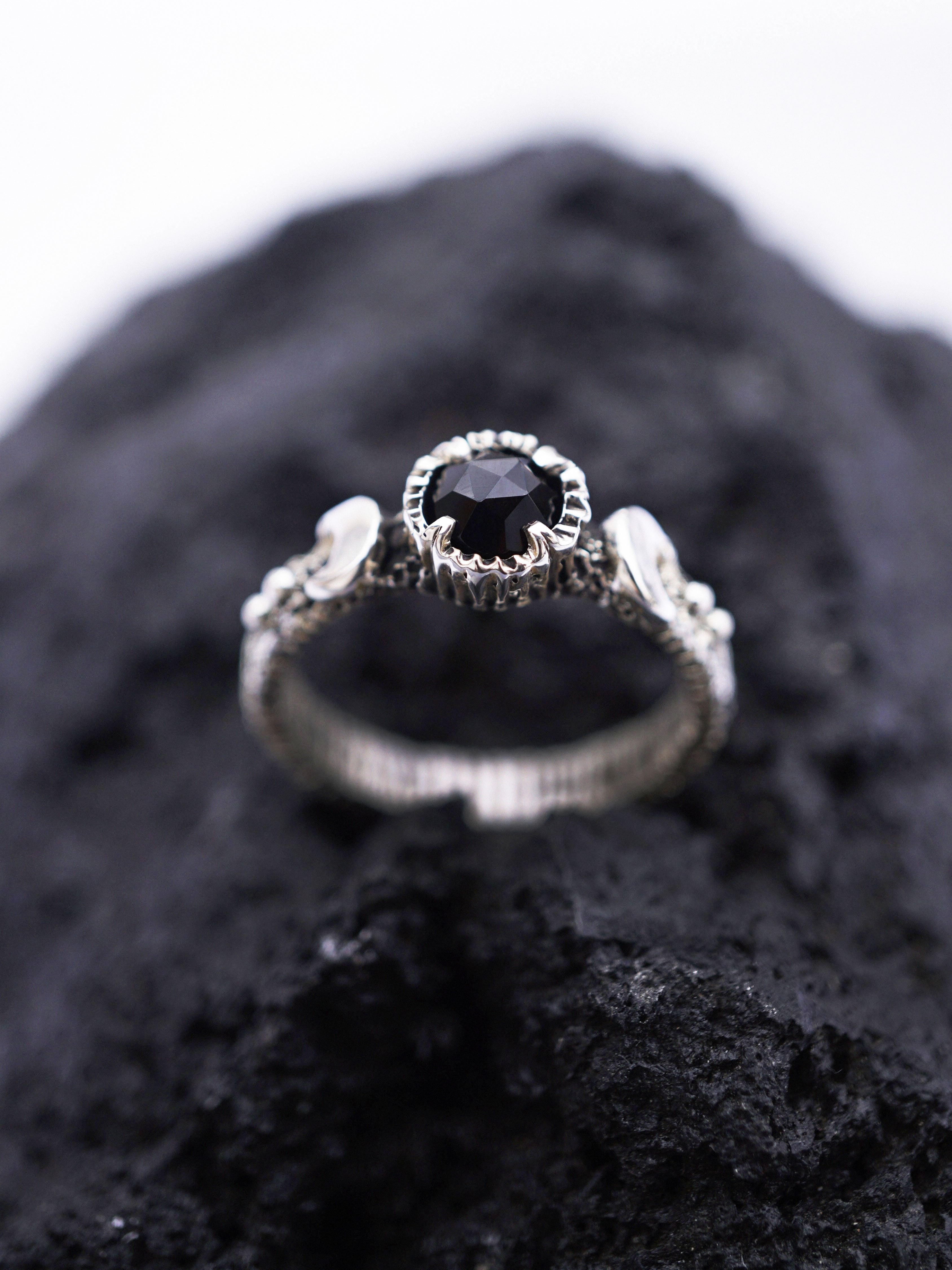 Black Moon ring Gothic engagement ring Black Onyx ring Moon phases ring from the Sterling silver 925 