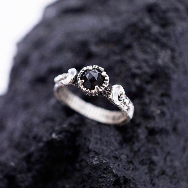 Black Moon ring Gothic engagement ring Black Onyx ring Moon phases ring from the Sterling silver 925 "Laluna"