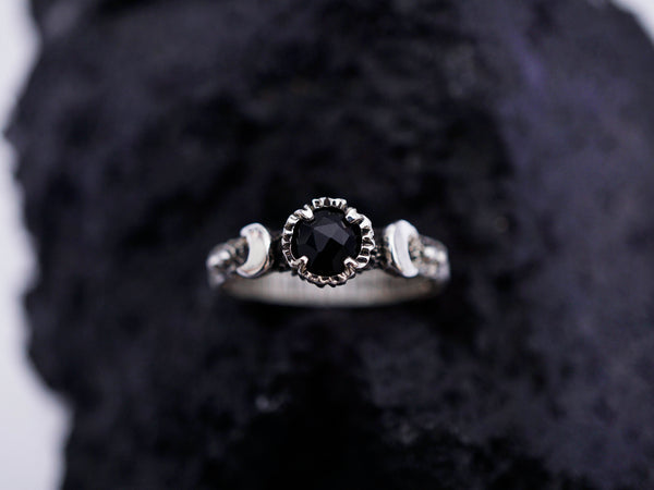 Black Moon ring Gothic engagement ring Black Onyx ring Moon phases ring from the Sterling silver 925 "Laluna"