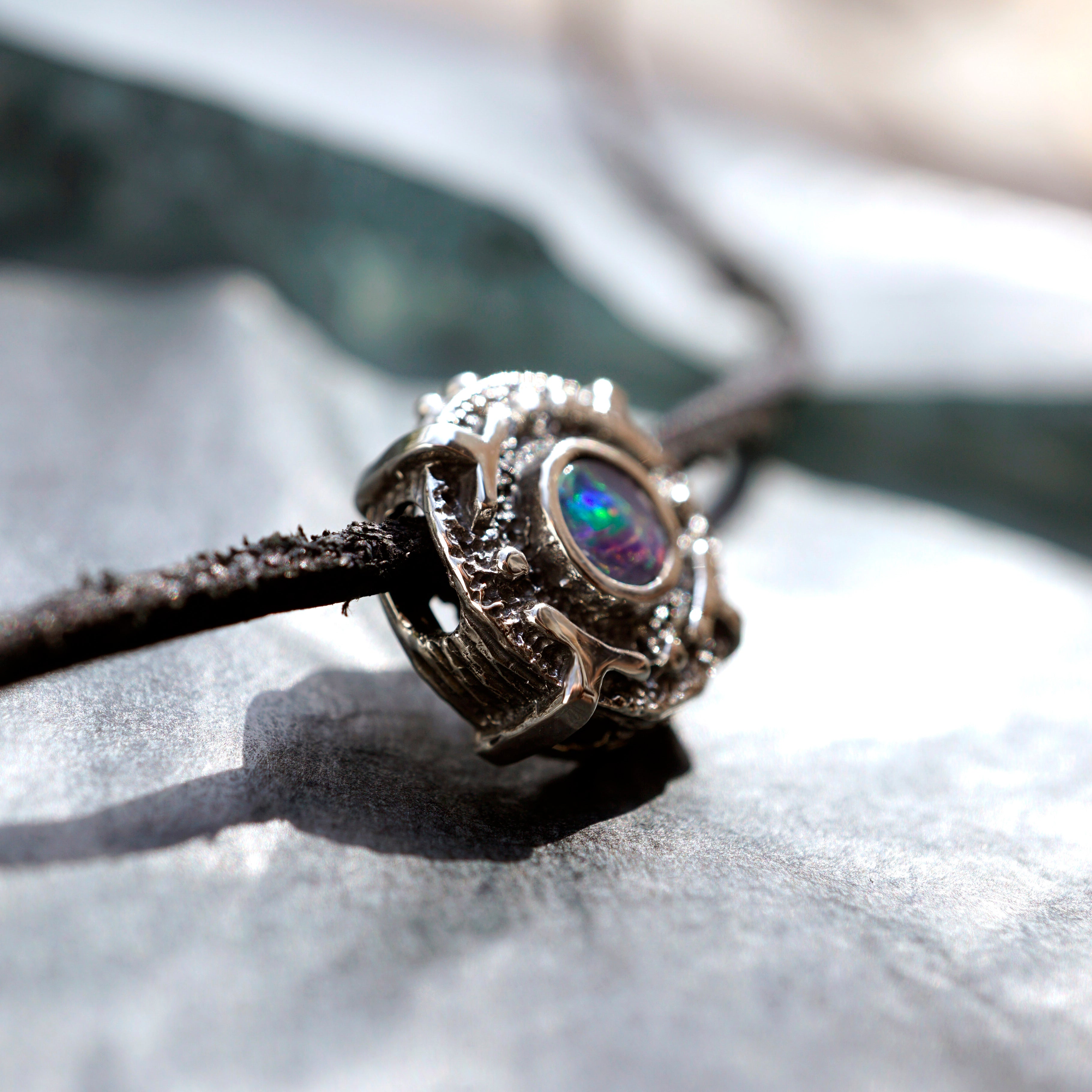 Womens choker pendant made from high quality oxidized solid sterling silver and Natural Australian blue Opal gemstone, Opal necklace, Small Opal silver pendant, October birthstone Unique necklace 