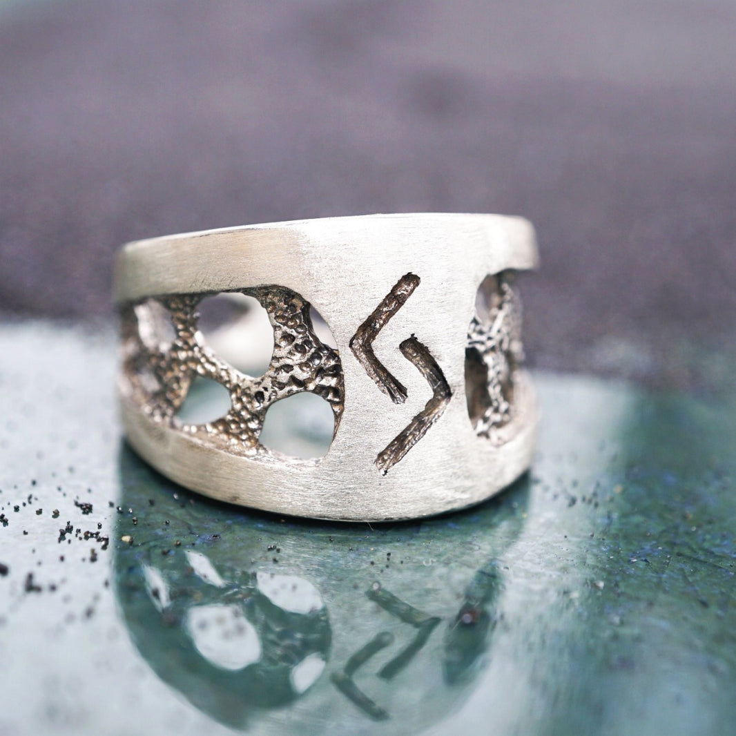Double Rune Ring JERA sterling silver mens ring, Viking Rune jewelry with unique design